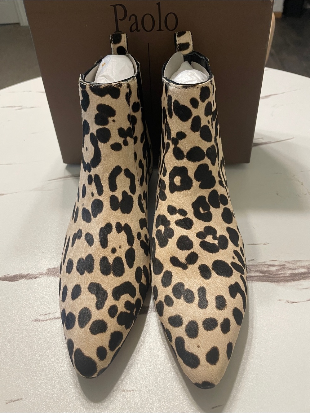 PAOLO Regan2 Leopard-Print Calf Skin Chelsea Booties in Beige and Black Leopard